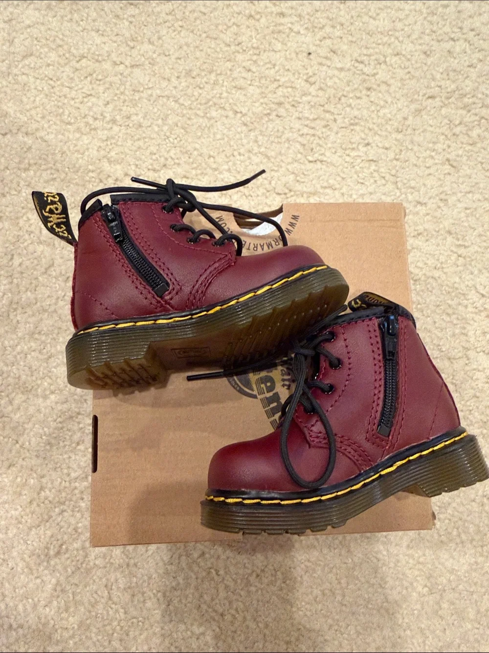 Dr. Martens Kids Burgundy Leather Lace-Up Boots